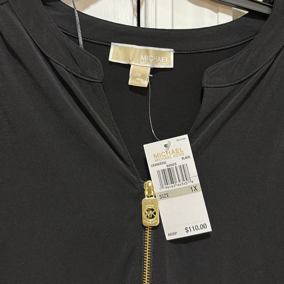 NWT Michael Kors BASICS Black Zip Front 3/4 Tab Sleeves Size 1X - Picture 2 of 5